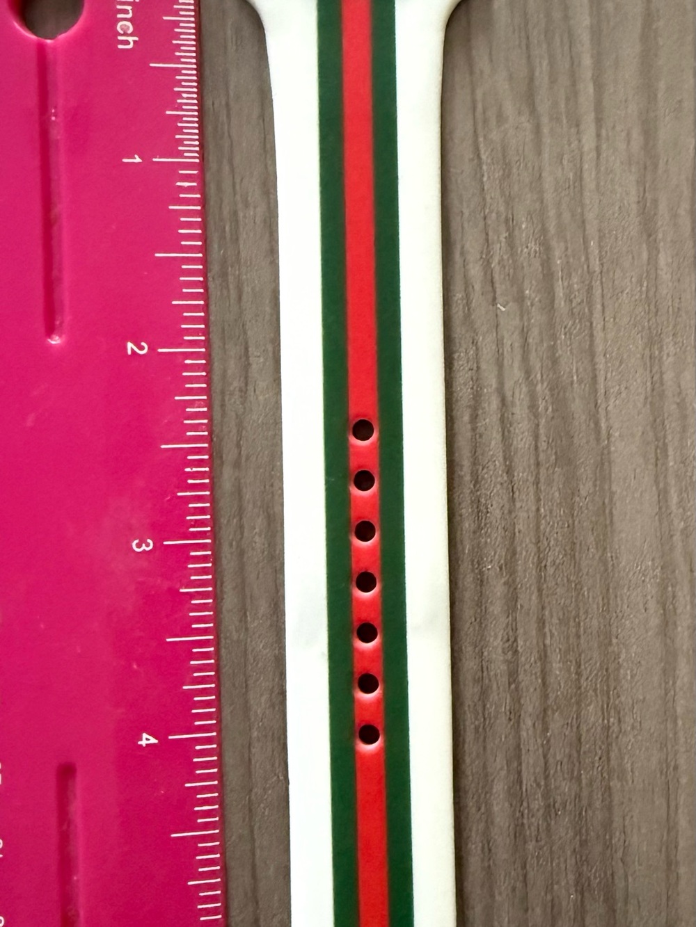 White Silicone iWatch Band with Green and Red Stripe 42mm - Picture 4 of 6